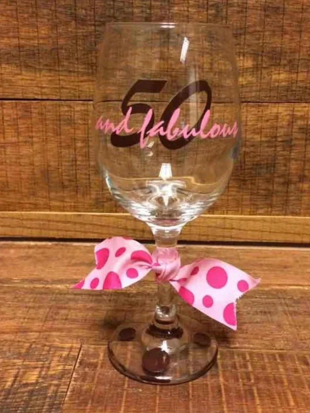 50 and Fabulous Pink Polka Dot Stemmed Wine Glass